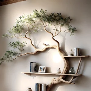 Kids’ Tree-Shaped Bookshelf – Natural Solid Wood