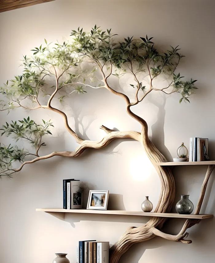 Kids’ Tree-Shaped Bookshelf – Natural Solid Wood