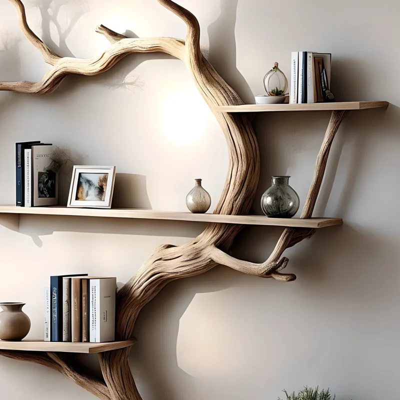 Kids’ Tree-Shaped Bookshelf – Natural Solid Wood - Image 2