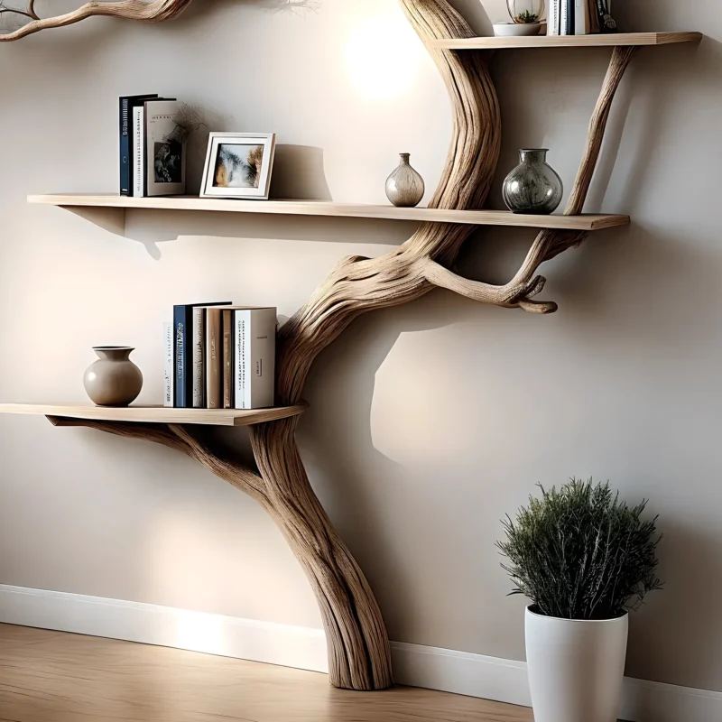 Kids’ Tree-Shaped Bookshelf – Natural Solid Wood - Image 3