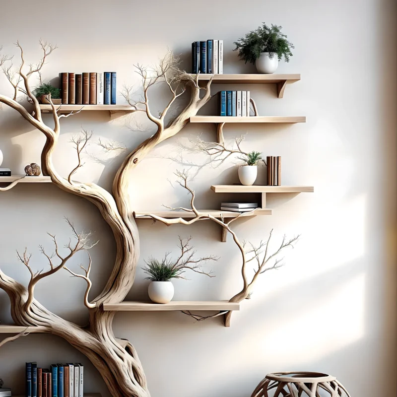Christmas Driftwood Bookshelf – Holiday Tree Shelf