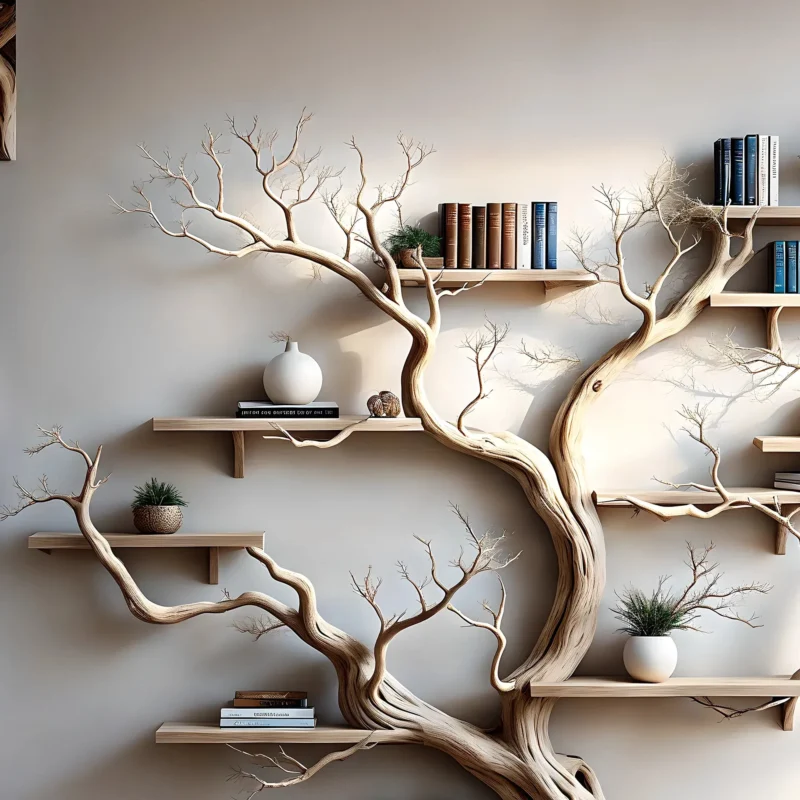 Christmas Driftwood Bookshelf – Holiday Tree Shelf - Image 2
