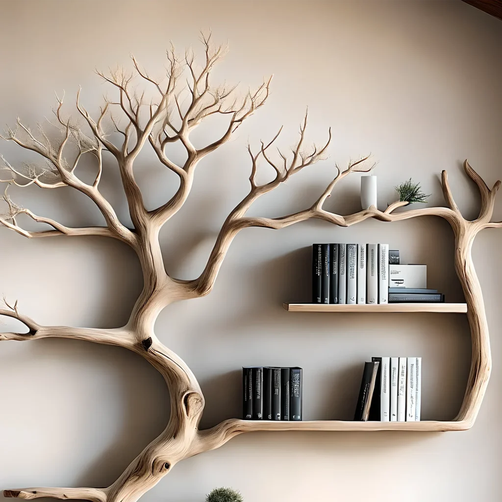 Elegant Tree Bookshelf – Solid Wood Decoration