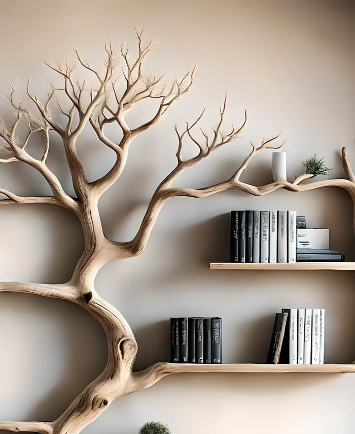 Elegant Tree Bookshelf – Solid Wood Decoration