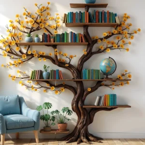 Custom Driftwood Bookshelf – Floating Tree Branch Design