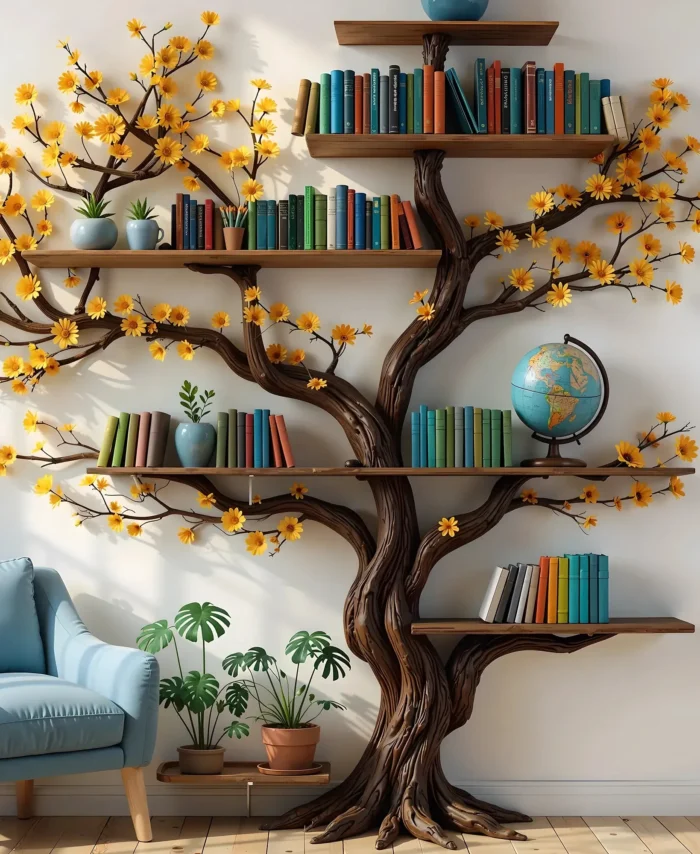 Custom Driftwood Bookshelf – Floating Tree Branch Design