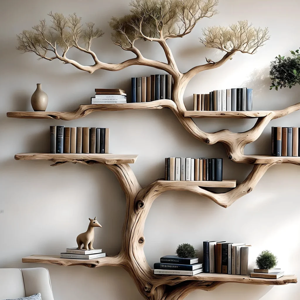 Floating Tree Bookshelf – Rustic Old Wood Driftwood Shelf