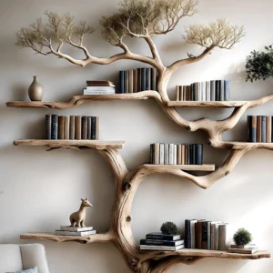Floating Tree Bookshelf – Rustic Old Wood Driftwood Shelf