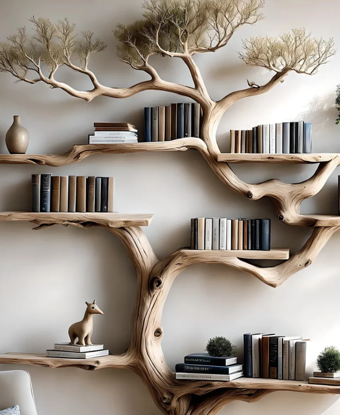 Floating Tree Bookshelf – Rustic Old Wood Driftwood Shelf