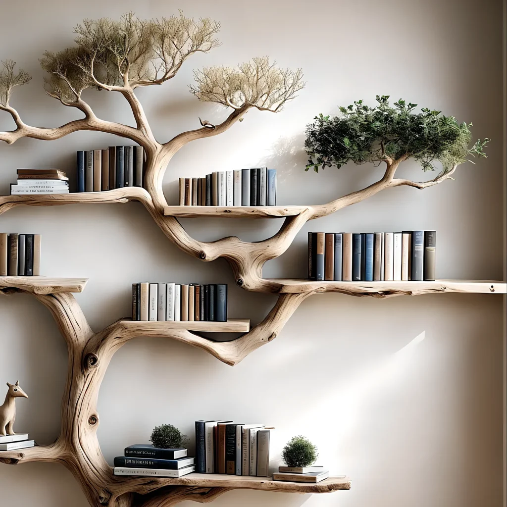 Floating Tree Bookshelf – Rustic Old Wood Driftwood Shelf - Image 2
