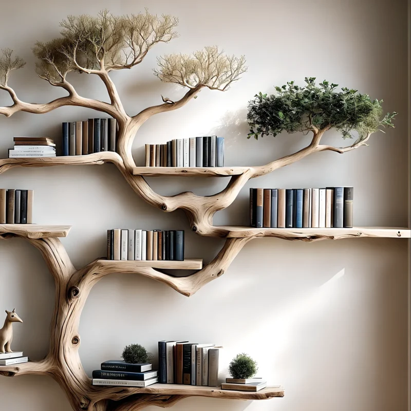 Floating Tree Bookshelf – Rustic Old Wood Driftwood Shelf - Image 2