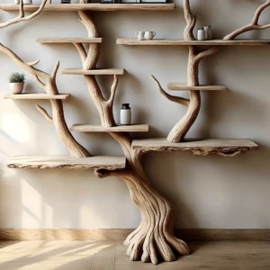 Floating Tree Branch Bookshelf – Solid Wood Custom Bookcase