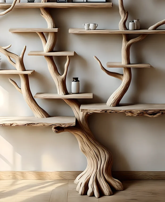 Floating Tree Branch Bookshelf – Solid Wood Custom Bookcase